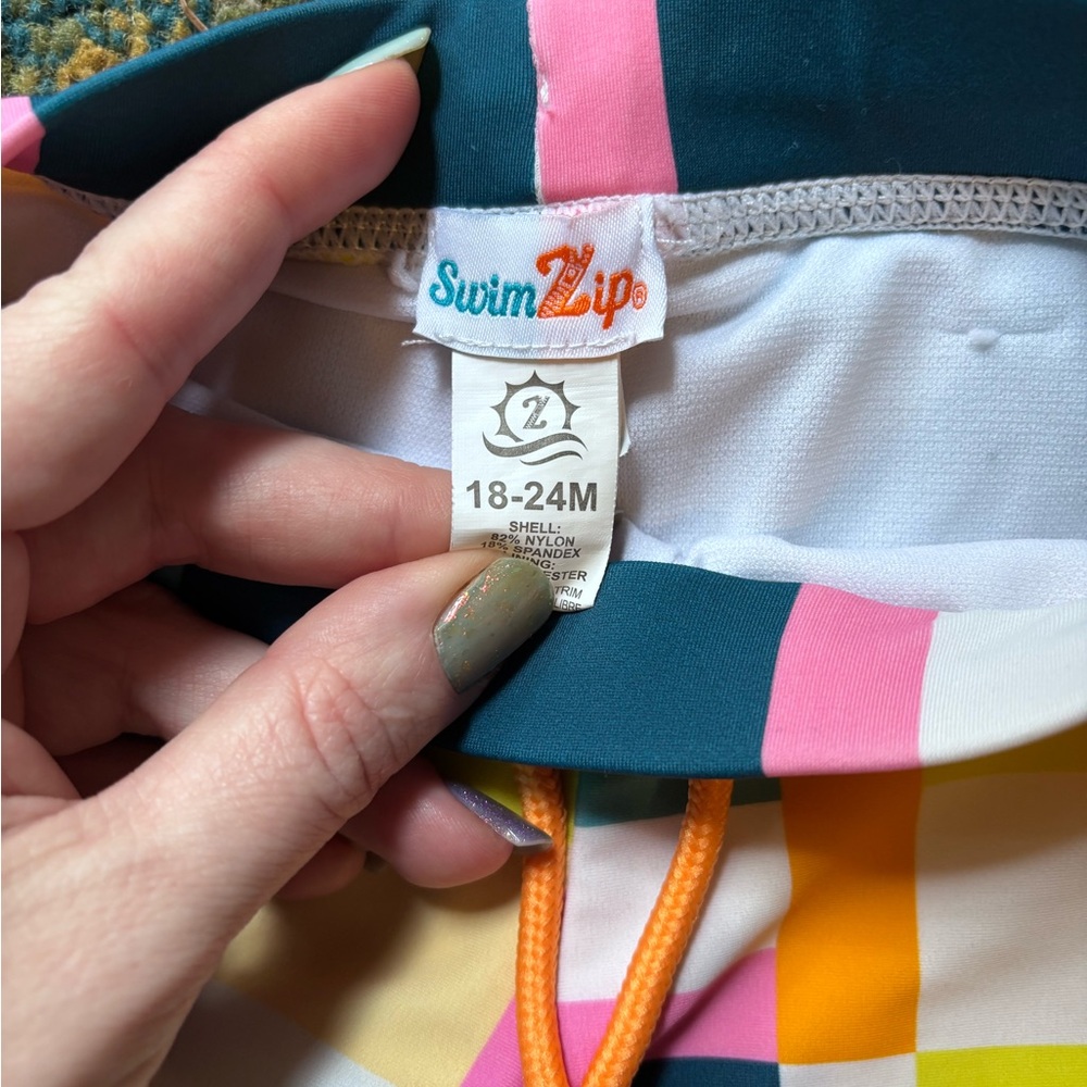Swimzip Multicolor Check Swim Trunks with Drawstring - Picture 2 of 3
